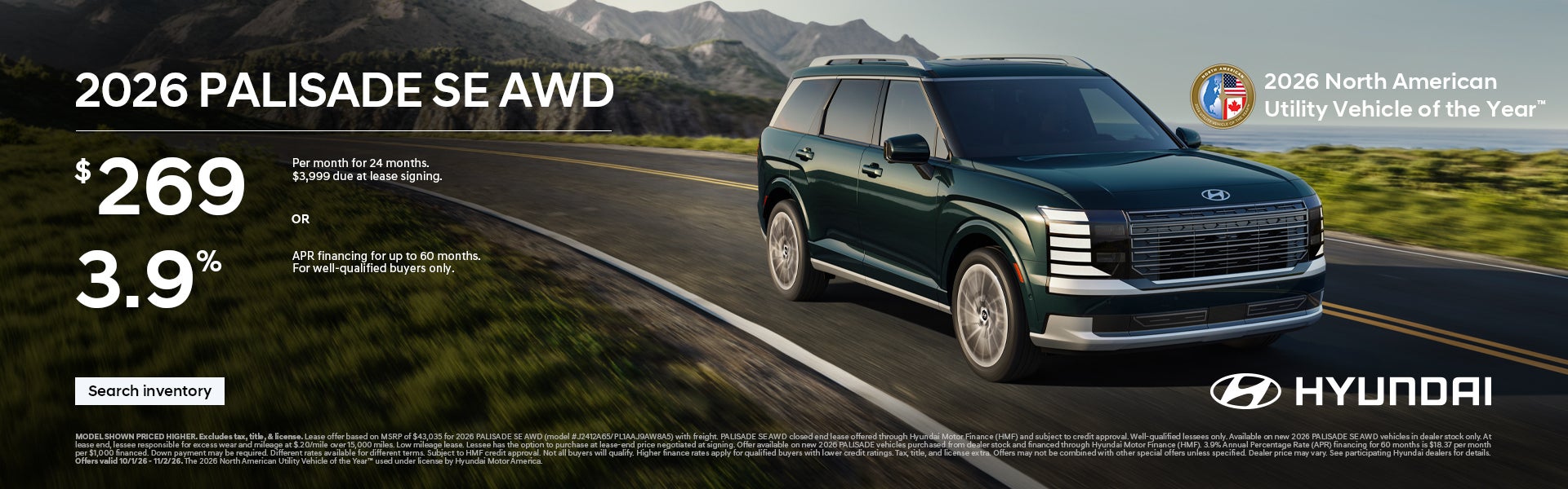 $269/24/$3,999 Lease or 3.9% APR for 60 mos.